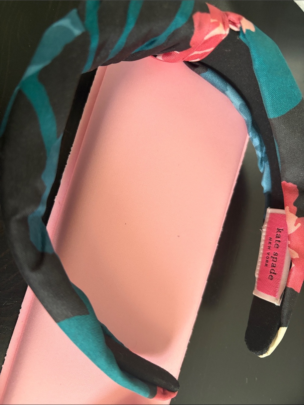 kate spade Black Headband with Teal and Coral Floral Print